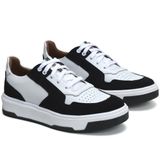 Tênis Casual Masculino Couro Robusto Fechamento Cadarço Preto/branco 37