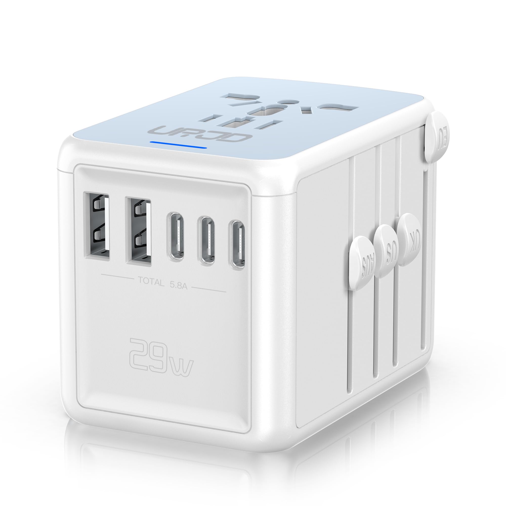 Adaptador De Viagem Urjd Universal Com 5 Portas Usb E Tomada Multi-ac