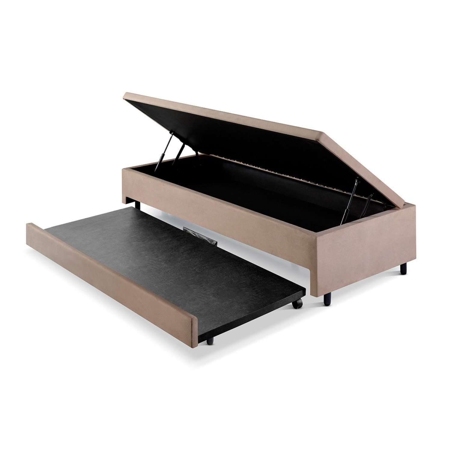 Bicama Com Baú Viúva 120x203 Cm Em Suede Bege