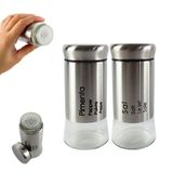 Conjunto De Saleiro + Pimenteiro Aço Inox Premium + Vidro