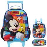 Kit Mochila Escolar Mickey Disney Rodinha Tam G Infantil