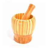 Pilão De Bambu Madeira Com Socador Reforçado Cozinha Culinaria