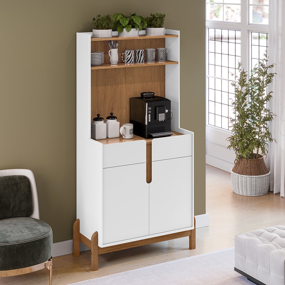 Aparador Para Sala De Estar Cantinho Café Lizz Branco/cedro
