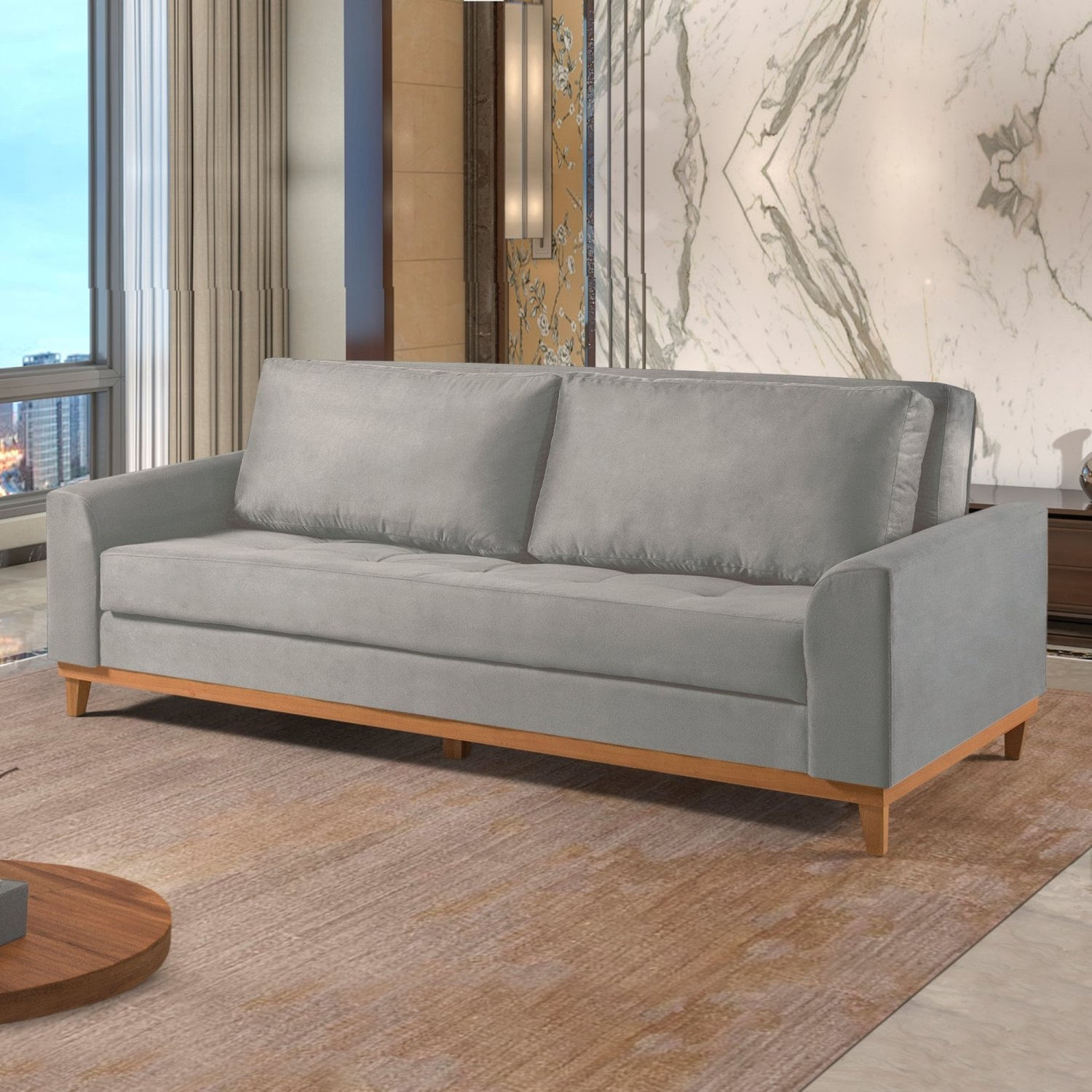 Sofá Cama Living Reclinável 223cm M157 Martins Estofados Veludo/cinza