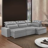 Sofá De Canto Com Chaise 3 Lugares M153 Martins Estofados Veludo/cinza Claro