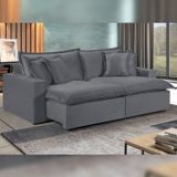 Sofá 2 Lugares Retrátil 220cm Com Almofadas M145 Veludo/cinza Escuro