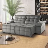Sofá Retrátil E Reclinável 290cm 2 Lugares M122  Veludo/cinza Claro