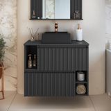 Gabinete De Banheiro Suspenso 75cm Luiza Com 02 Portas Basculante Grafite Com Cuba Preta