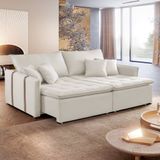 Sofá Cama Retrátil e Reclinável 220cm Detroit Yescasa Bege Claro