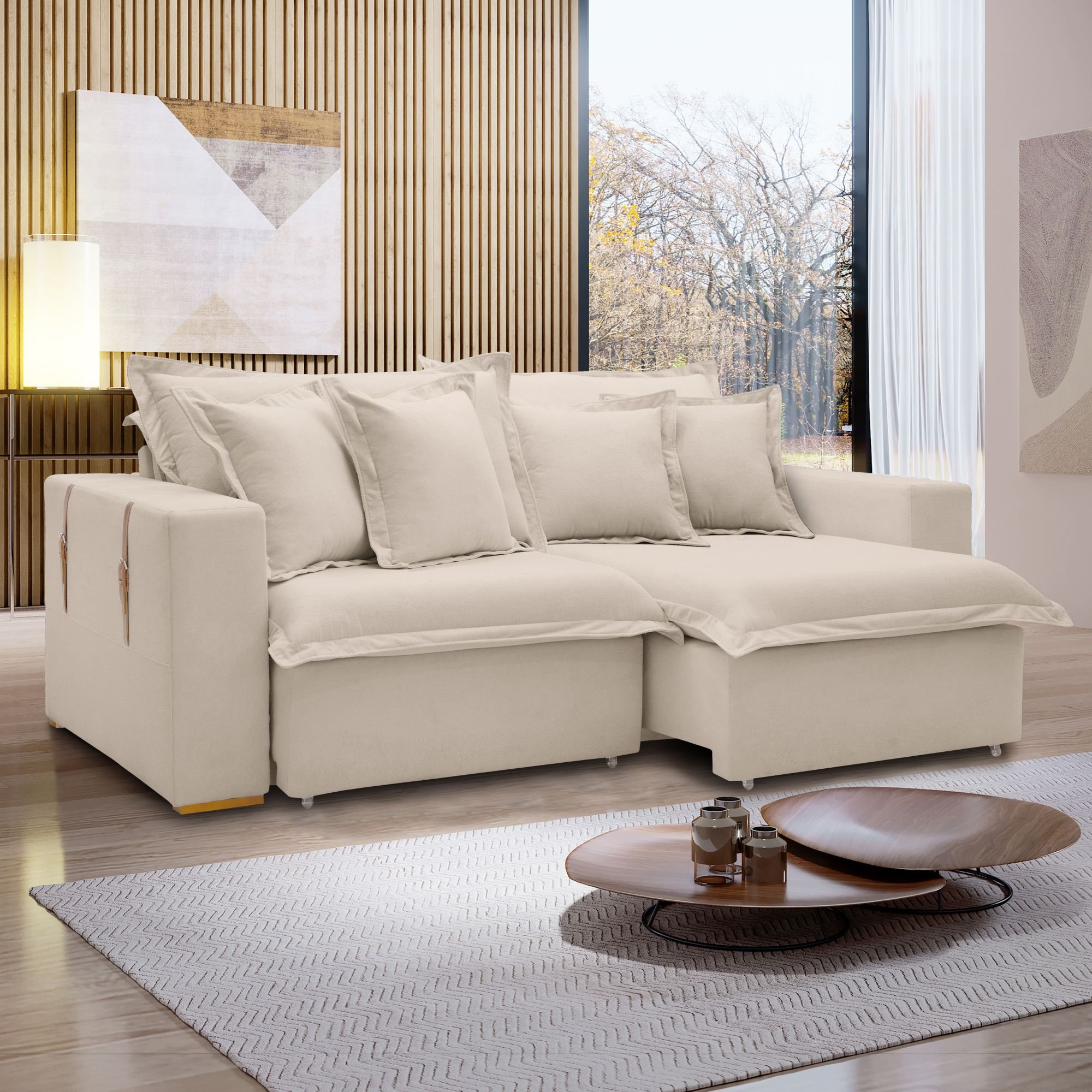 Sofá Cama Retrátil E Reclinável 220cm Arizona Bege