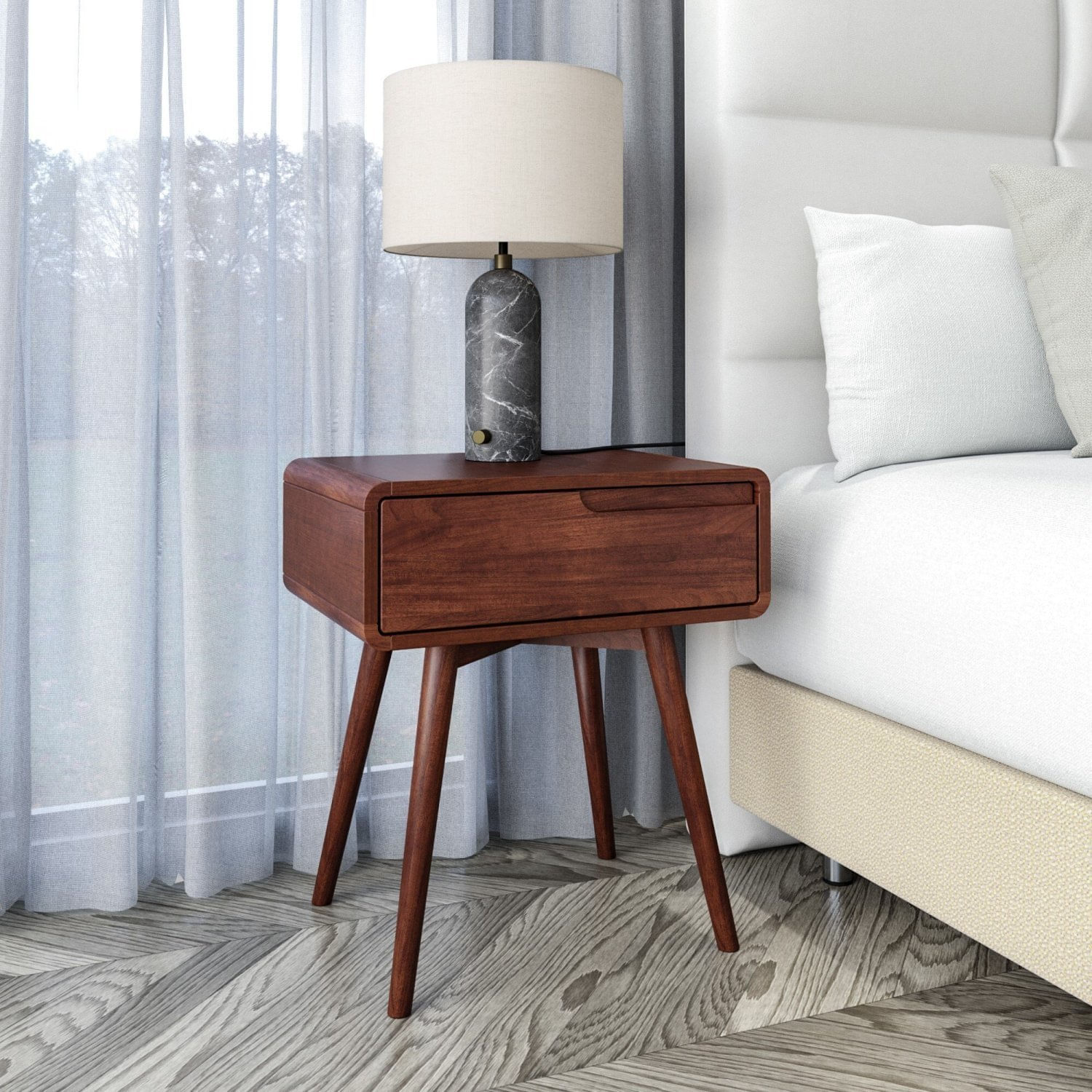 Mesa De Cabeceira Esquerda Com Pés Kairos Castanho