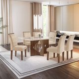 Conjunto Sala De Jantar Mesa Tampo Dakota Plus Vidro 160x80cm Com 6 Cadeiras Laura Yescasa Chocolate/off White/suede Pena