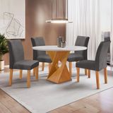 Conjunto Mesa Barcelona 100cmx100cm 4 Cadeiras Espanha Tampo Slim Plus Redondo Yescasa Cinamomo/off White/cinza