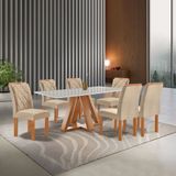 Conjunto Mesa Tampo Smart Plus Vidro Kyra 170cmx90cm 6 Cadeiras Arthus Cinamomo/off White/suede Cru