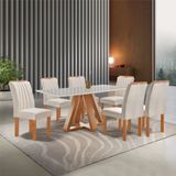 Conjunto Mesa Tampo Smart Plus Vidro Kyra 170cmx90cm 6 Cadeiras Arizona Cinamomo/off White/suede Bege