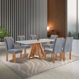 Conjunto Mesa Tampo Smart Plus Vidro Kyra 170cmx90cm 6 Cadeiras Arthus Cinamomo/off White/suede Cinza