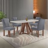 Conjunto Mesa Tampo Smart Plus Vidro Kyra 120cmx90cm 4 Cadeiras Canela Chocolate/off White/suede Cinza