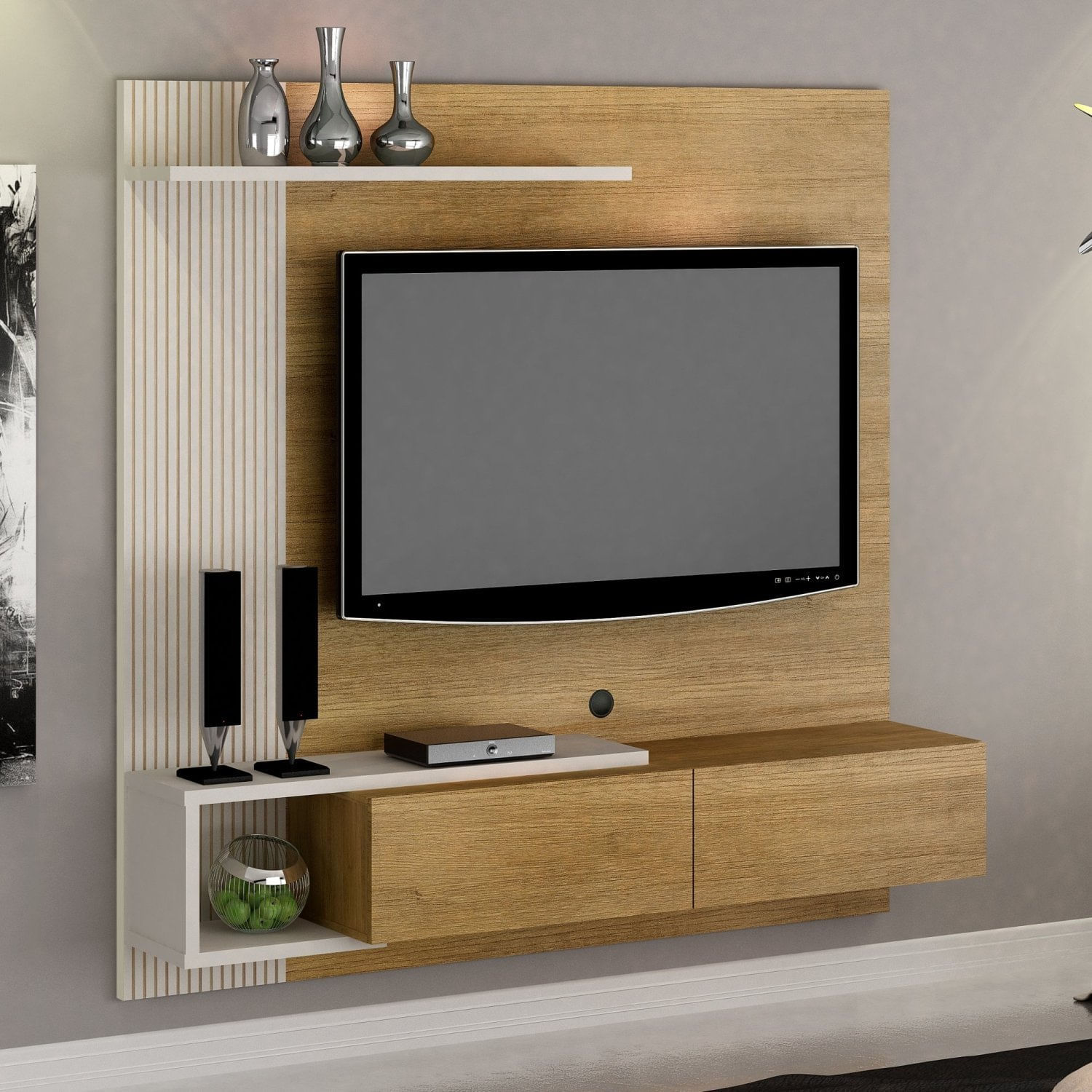 Painel Para Tv Até 60 Polegadas Frisado 2 Portas Los Angeles Cinamomo/off White