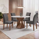 Conjunto Mesa Barcelona 100cmx100cm 4 Cadeiras Espanha Tampo Slim Plus Redondo Yescasa Chocolate/off White/cinza