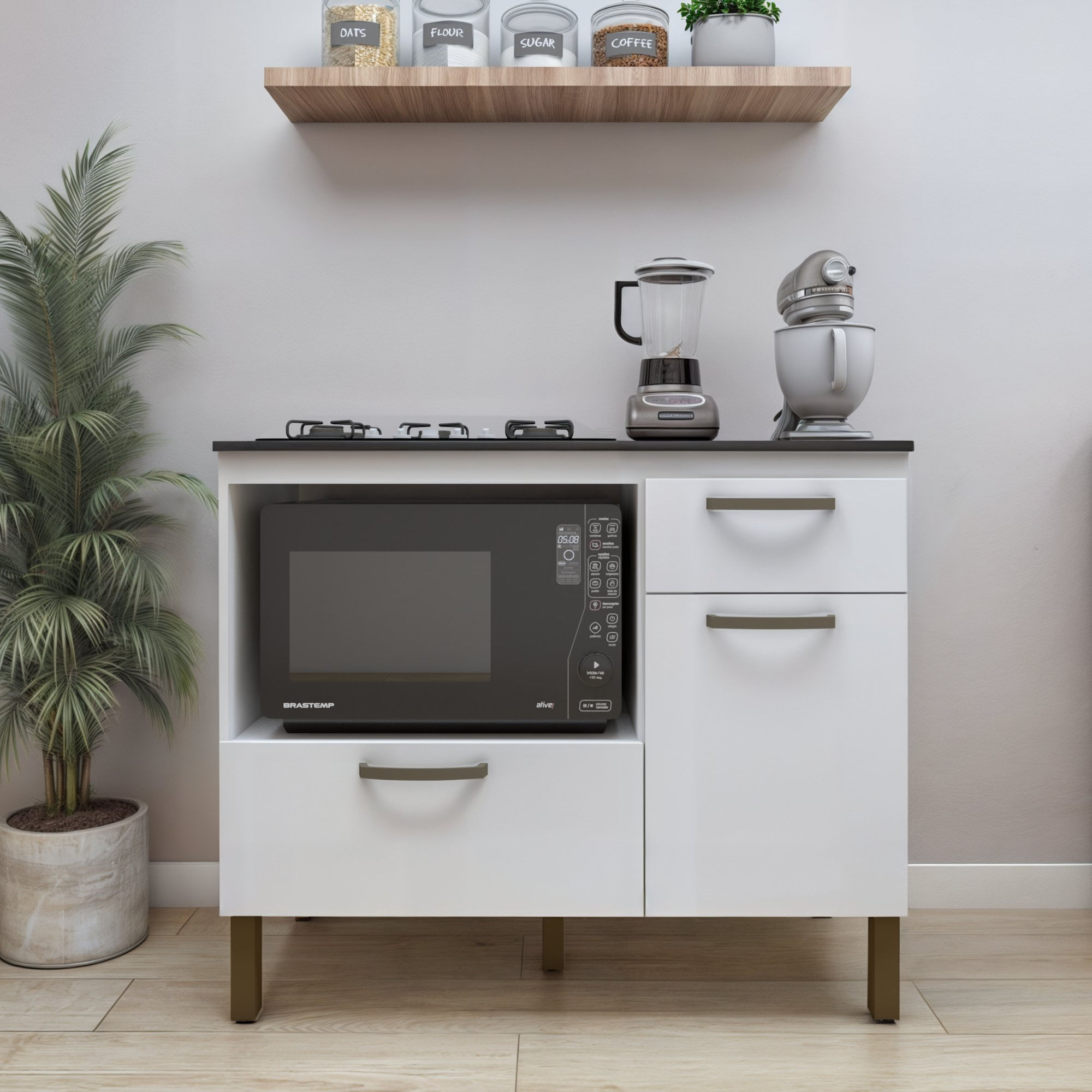 Balcão Cooktop 2 Portas 1 Gaveta Teresina Valdemóveis Branco