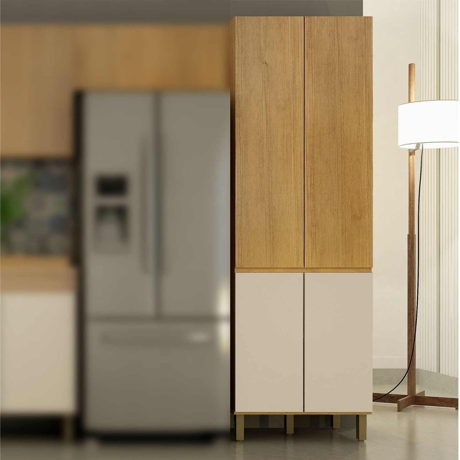 Armário Paneleiro Fechado 4 Portas Dakota Cinamomo/off White