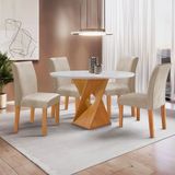 Conjunto Mesa Barcelona 100cmx100cm 4 Cadeiras Espanha Tampo Slim Plus Redondo Yescasa Cinamomo/off White/bege Claro