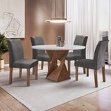 Conjunto Mesa Barcelona 100cmx100cm 4 Cadeiras Espanha Tampo Slim Plus Redondo Yescasa Chocolate/off White/cinza