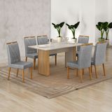 Conjunto Mesa Julia 160cm Com 6 Cadeiras Madeira Maciça Lara Cinamomo/off White/prata Linho