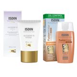 Kit Gel Facial Isdinceutics Glicoisdin 25 Intense Efeito Peeling 50g E Protetor Solar Facial Isdin Fusion Water 5 Stars Color Fps 50 Cor Escura 50ml