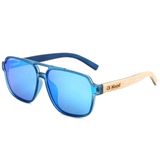Óculos De Sol Unissex Quadrado Design Madeira Polarizado Com Proteção Uv400 Azul