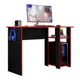 Mesa Computador Gamer 108 Cm Slim Com Suporte Ssx Multicoisas Preto Vermelho