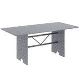 Mesa Para Cozinha 180x75cm Tampo Granito Soma Móveis Martelado Prata/ocre