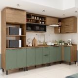 Cozinha Modulada Toscana 7 Peças Mdf Com Aéreo 1200 Porta De Vidro Basculante E Armários Canto Com T Freijó
