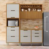 Cozinha 3 Peças Paneleiro Ripado Imperatriz Nesher 100% Mdf Freijó/off White