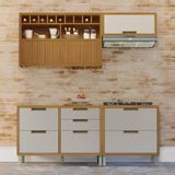 Cozinha 4 Peças Armario Geladeira Ripado Imperatriz Nesher 100% Mdf Freijó/off White
