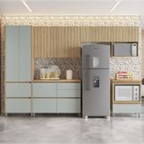 Cozinha 6 Peças 7 Portas 7 Gavetas Nichos Forno Ripado Rainha Nesher 100% Mdf Nature/verde