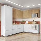 Cozinha 9 Peças Canto 12 Portas 8 Gavetas Ripado Rainha Nesher 100% Mdf Branco/nature