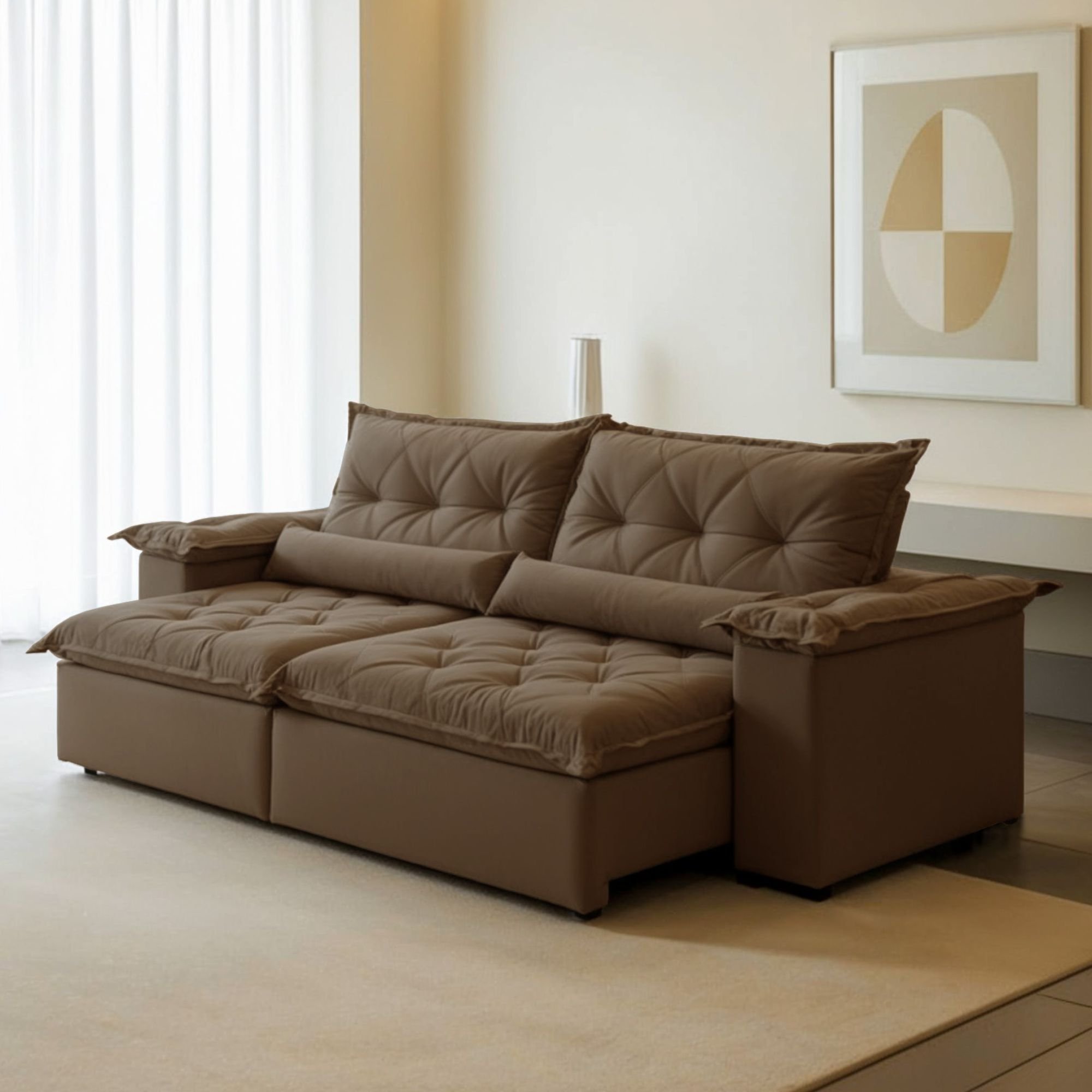 Sofá Retrátil E Reclinável 4 Lugares 250cm Ouro Preto Montano Estofados Veludo Marrom