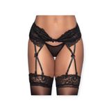 Cinta Liga Preta Rendada Com Calcinha - Yaffa Lingerie - Preto, Unico