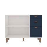 Balcao 1200 2 Portas E Gaveteiro Branco Fosco Azul Vel