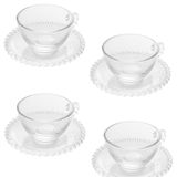 Conjunto 4 Xícaras De Chá Com Pires Pearl Wolff 180 Ml Transparente