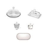 Kit Queijeira + Manteigueira + Açucareiro + Meleira + Travessa Pearl Wolff Transparente