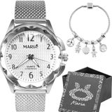 Relogio Feminino Prova Dagua Aço Prata + Pulseira + Caixa