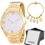Relogio Feminino Banhado Aço Inox + Pulseira Pandora + Caixa