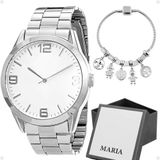 Relogio Feminino Prata Aço Inox + Caixa + Pulseira Pandora