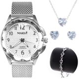 Relogio Feminino Prata Prova Dagua + Pulseira Strass Social