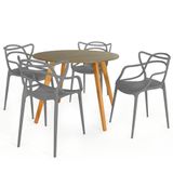 Conjunto Mesa De Jantar Redonda Laura 120cm Natural Com 4 Cadeiras Allegra - Cinza Escuro