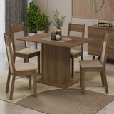 Conjunto Sala De Jantar Mesa Tampo De Madeira 4 Cadeiras Rustic/crema/bege Sheila Madesa
