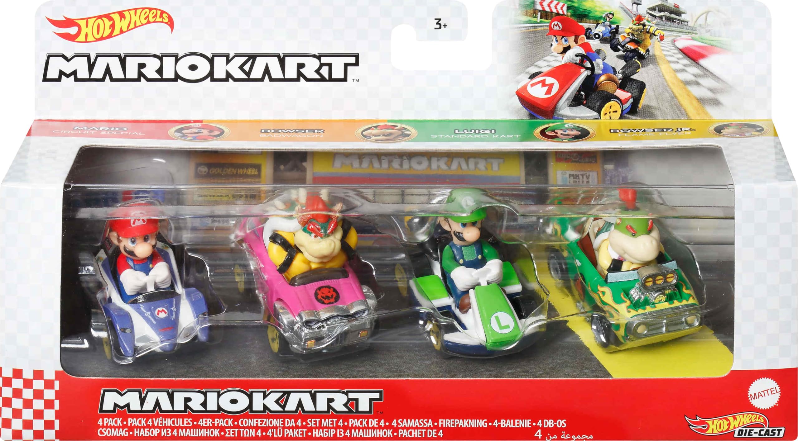 Conjunto De Veículos De Brinquedo Hot Wheels Mario Kart, Pacote Com 4 Unidades Com 1 Exclusivo