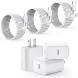 Carregador Vagavo De 20 W De Carregamento Rápido Para Iphone Com Cabo De 6 Pés, Pacote Com 3